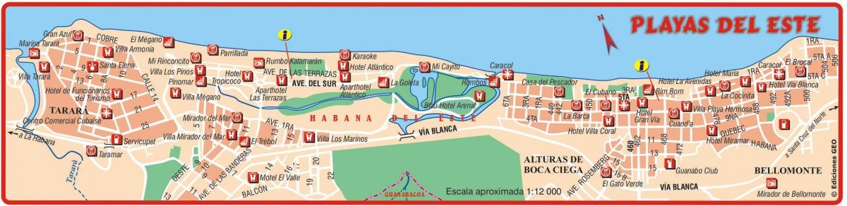xəritə Playa del-Este Kuba